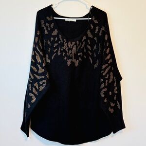 Black Women's Sweater with Gold Leopard Accents